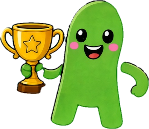 Lanna Con mascot holding a trophy